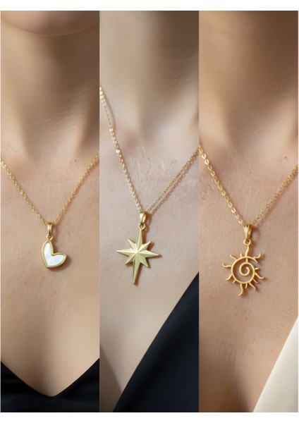 Üçlü Kombin Altın Kaplama Sembol Kolye Seti