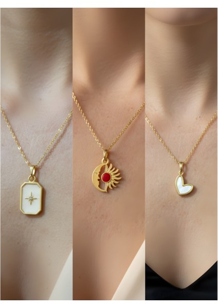 Üçlü Kombin Altın Kaplama Sembol Kolye Seti