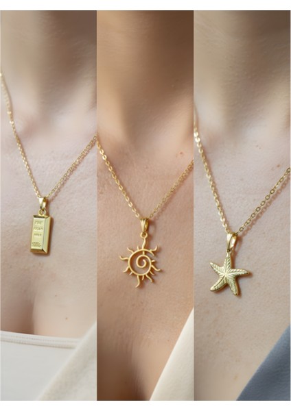 Üçlü Kombin Altın Kaplama Sembol Kolye Seti