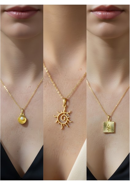 Üçlü Kombin Altın Kaplama Sembol Kolye Seti