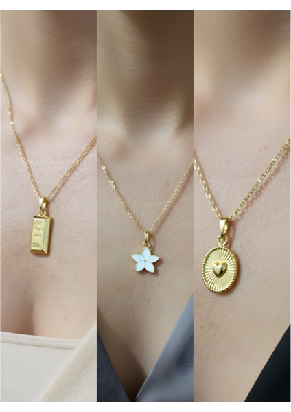 Üçlü Kombin Altın Kaplama Sembol Kolye Seti
