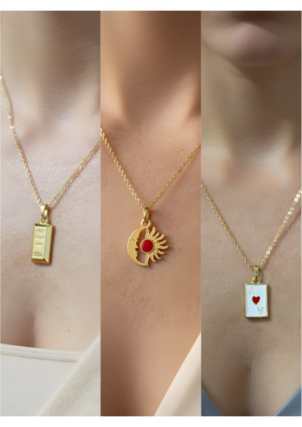 Üçlü Kombin Altın Kaplama Sembol Kolye Seti