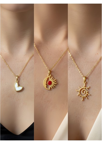 Üçlü Kombin Altın Kaplama Sembol Kolye Seti