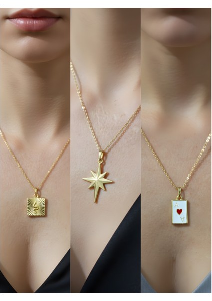 Üçlü Kombin Altın Kaplama Sembol Kolye Seti