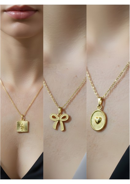 Üçlü Kombin Altın Kaplama Sembol Kolye Seti