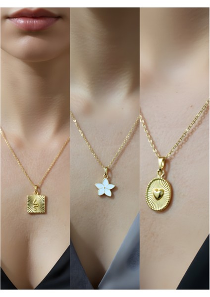 Üçlü Kombin Altın Kaplama Sembol Kolye Seti