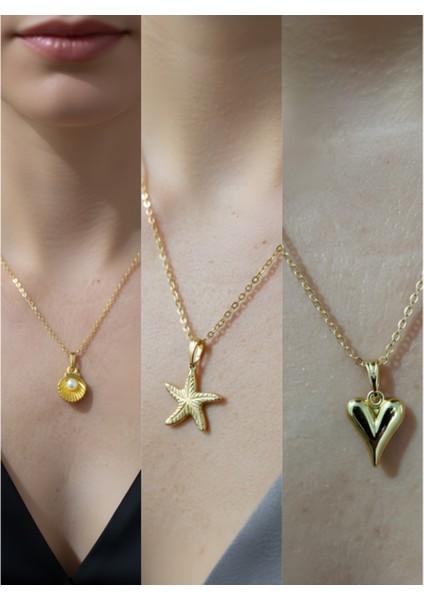 Üçlü Kombin Altın Kaplama Sembol Kolye Seti