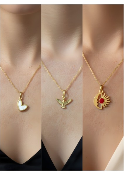 Üçlü Kombin Altın Kaplama Sembol Kolye Seti