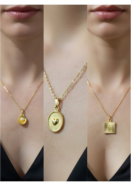 Üçlü Kombin Altın Kaplama Sembol Kolye Seti