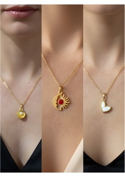 Üçlü Kombin Altın Kaplama Sembol Kolye Seti