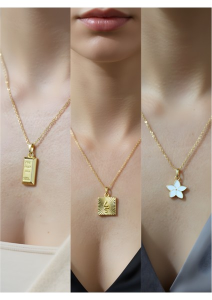 Üçlü Kombin Altın Kaplama Sembol Kolye Seti