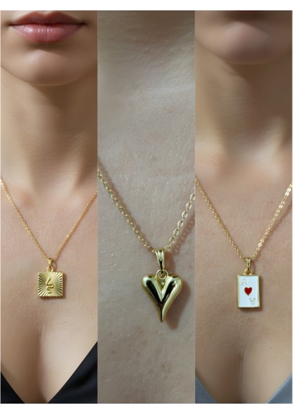 Üçlü Kombin Altın Kaplama Sembol Kolye Seti