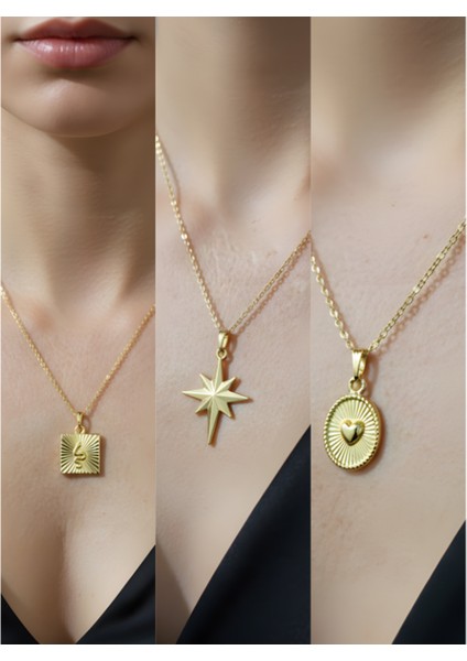 Üçlü Kombin Altın Kaplama Sembol Kolye Seti
