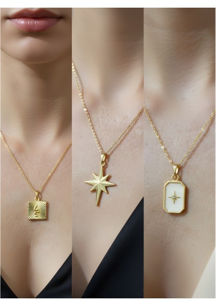 Üçlü Kombin Altın Kaplama Sembol Kolye Seti