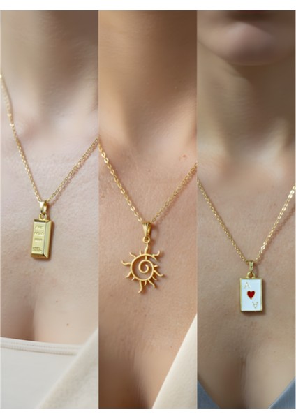 Üçlü Kombin Altın Kaplama Sembol Kolye Seti
