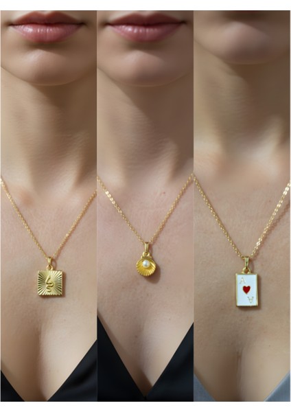 Üçlü Kombin Altın Kaplama Sembol Kolye Seti