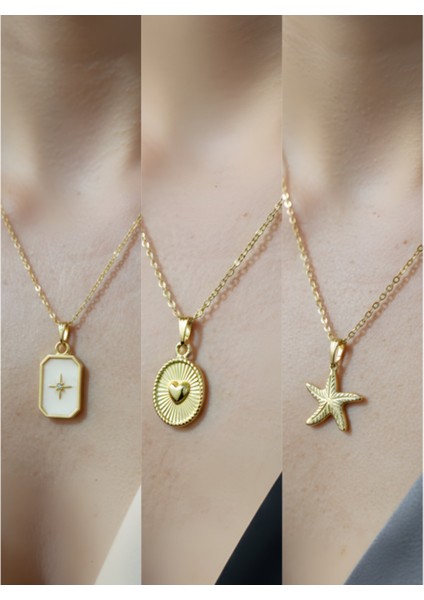 Üçlü Kombin Altın Kaplama Sembol Kolye Seti