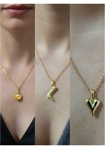 Üçlü Kombin Altın Kaplama Sembol Kolye Seti
