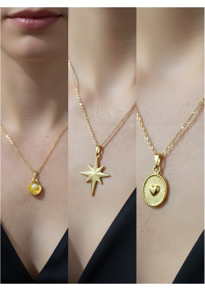 Üçlü Kombin Altın Kaplama Sembol Kolye Seti