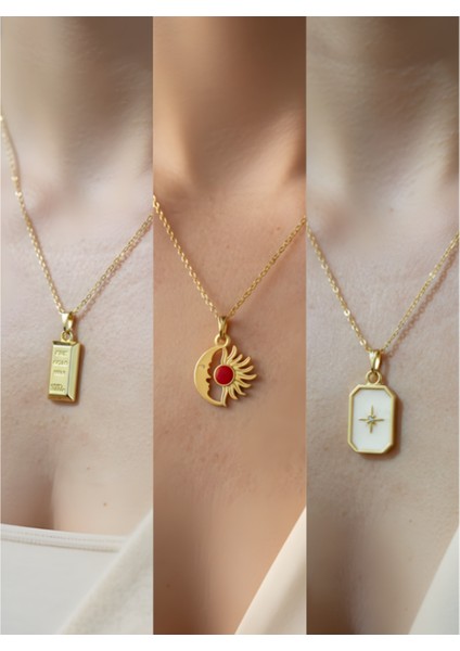 Üçlü Kombin Altın Kaplama Sembol Kolye Seti