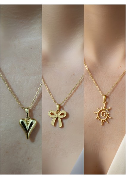 Üçlü Kombin Altın Kaplama Sembol Kolye Seti