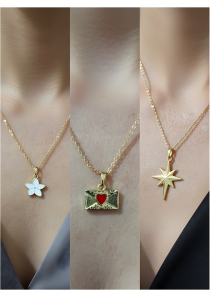 Üçlü Kombin Altın Kaplama Sembol Kolye Seti