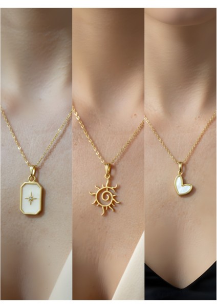 Üçlü Kombin Altın Kaplama Sembol Kolye Seti