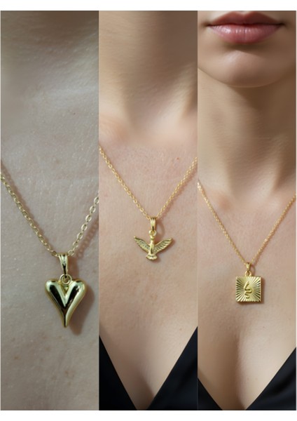 Üçlü Kombin Altın Kaplama Sembol Kolye Seti