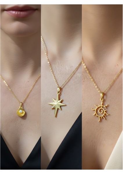 Üçlü Kombin Altın Kaplama Sembol Kolye Seti