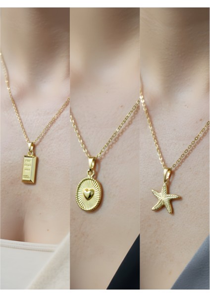 Üçlü Kombin Altın Kaplama Sembol Kolye Seti