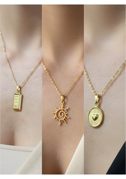 Üçlü Kombin Altın Kaplama Sembol Kolye Seti