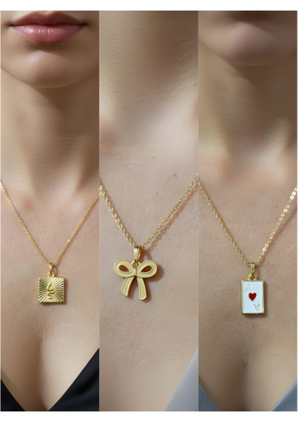 Üçlü Kombin Altın Kaplama Sembol Kolye Seti