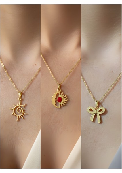 Üçlü Kombin Altın Kaplama Sembol Kolye Seti