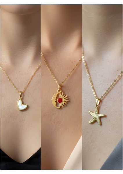 Üçlü Kombin Altın Kaplama Sembol Kolye Seti