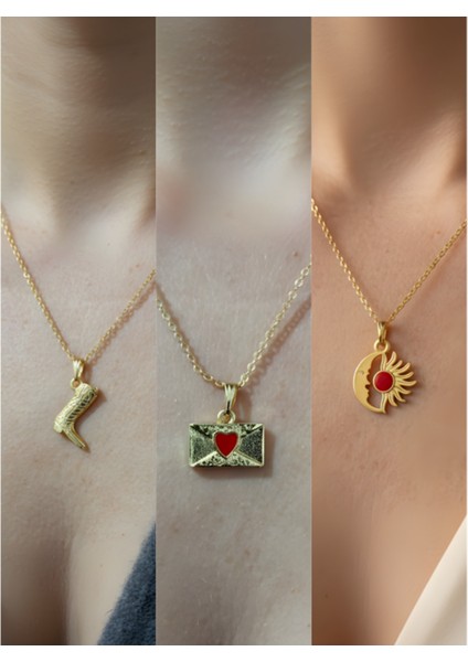 Üçlü Kombin Altın Kaplama Sembol Kolye Seti