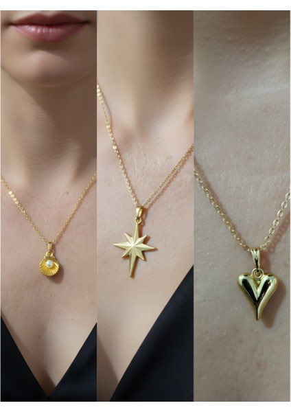 Üçlü Kombin Altın Kaplama Sembol Kolye Seti