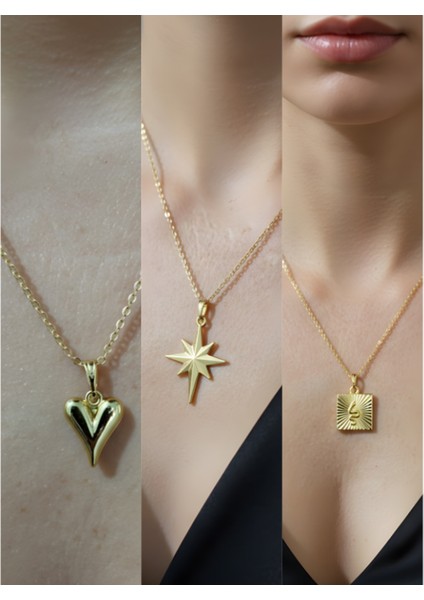 Üçlü Kombin Altın Kaplama Sembol Kolye Seti