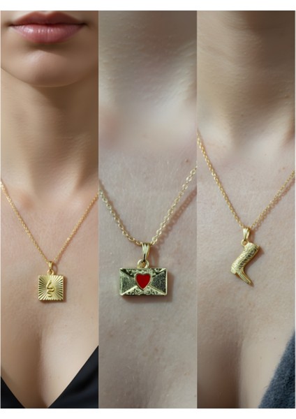 Üçlü Kombin Altın Kaplama Sembol Kolye Seti