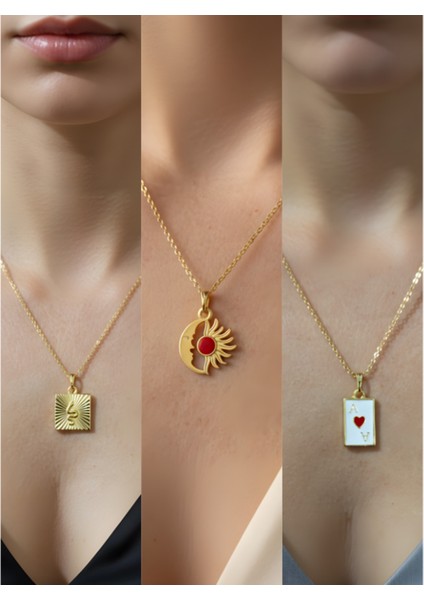 Üçlü Kombin Altın Kaplama Sembol Kolye Seti