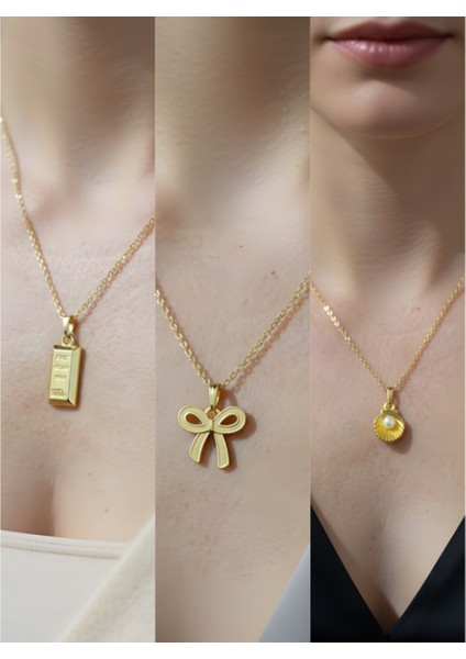 Üçlü Kombin Altın Kaplama Sembol Kolye Seti