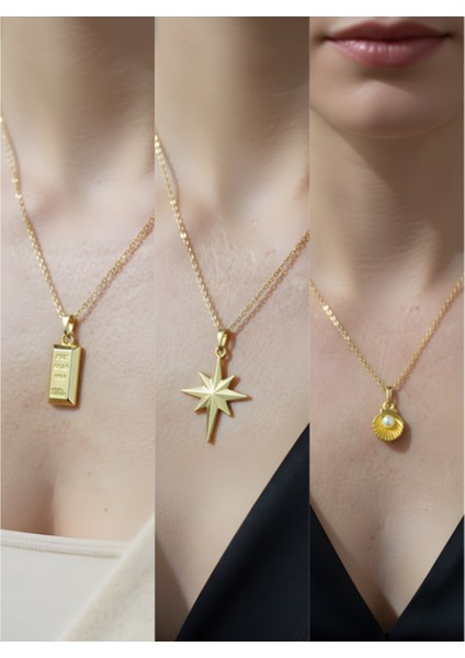 Üçlü Kombin Altın Kaplama Sembol Kolye Seti
