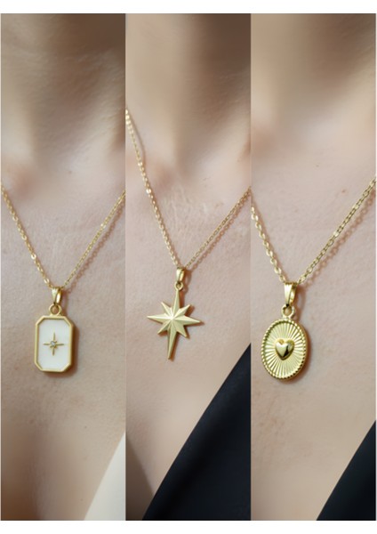 Üçlü Kombin Altın Kaplama Sembol Kolye Seti