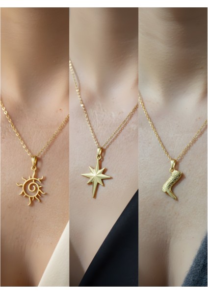 Üçlü Kombin Altın Kaplama Sembol Kolye Seti