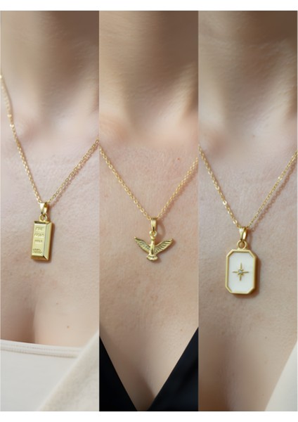 Üçlü Kombin Altın Kaplama Sembol Kolye Seti