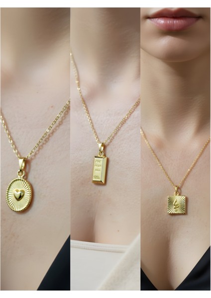 Üçlü Kombin Altın Kaplama Sembol Kolye Seti