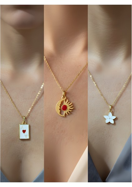 Üçlü Kombin Altın Kaplama Sembol Kolye Seti