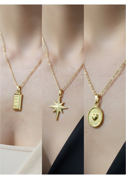 Üçlü Kombin Altın Kaplama Sembol Kolye Seti