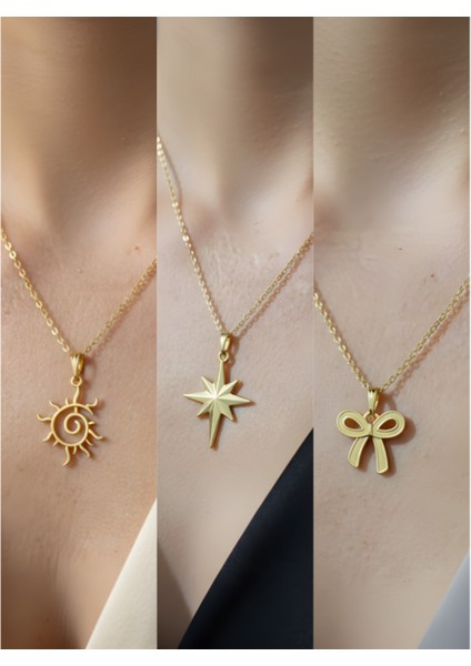 Üçlü Kombin Altın Kaplama Sembol Kolye Seti