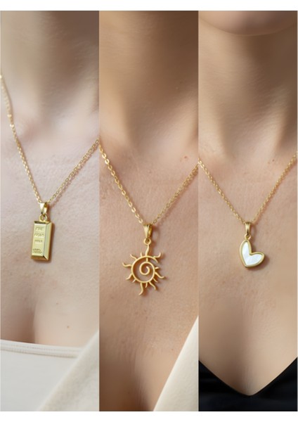 Üçlü Kombin Altın Kaplama Sembol Kolye Seti
