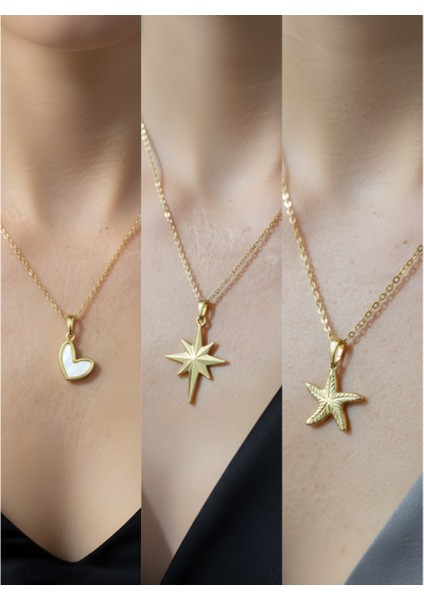 Üçlü Kombin Altın Kaplama Sembol Kolye Seti